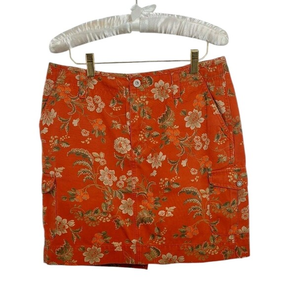 Eddie Bauer Women's Size 10 Petite Skirt Orange Rust Floral - Picture 1 of 13